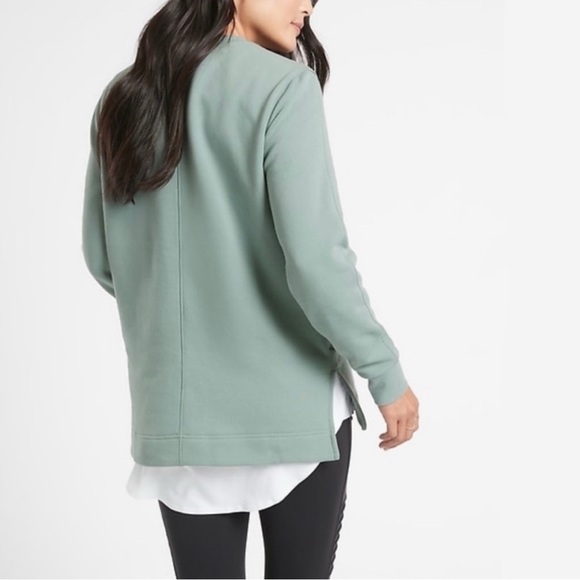 Athleta Retro Plush Small Minimalistic Gray Green Crewneck Oversized Pullover - Picture 3 of 8